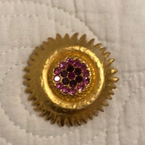 Gold & pink stone sunlike brooch
